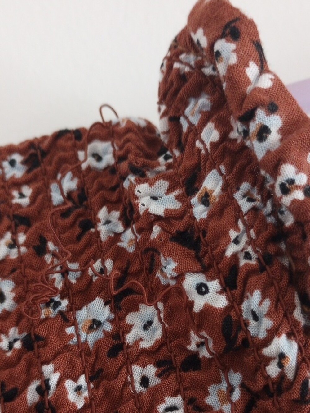 Miami Brown Boho Ditsy Floral Smocked Ruffles Wide-Leg Jumpsuit Size Large - Picture 10 of 10